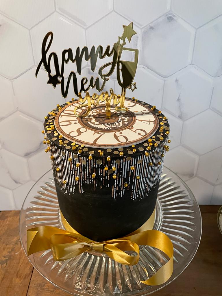 Happy New Year Clock, pastel decorado para celebrar fin de año