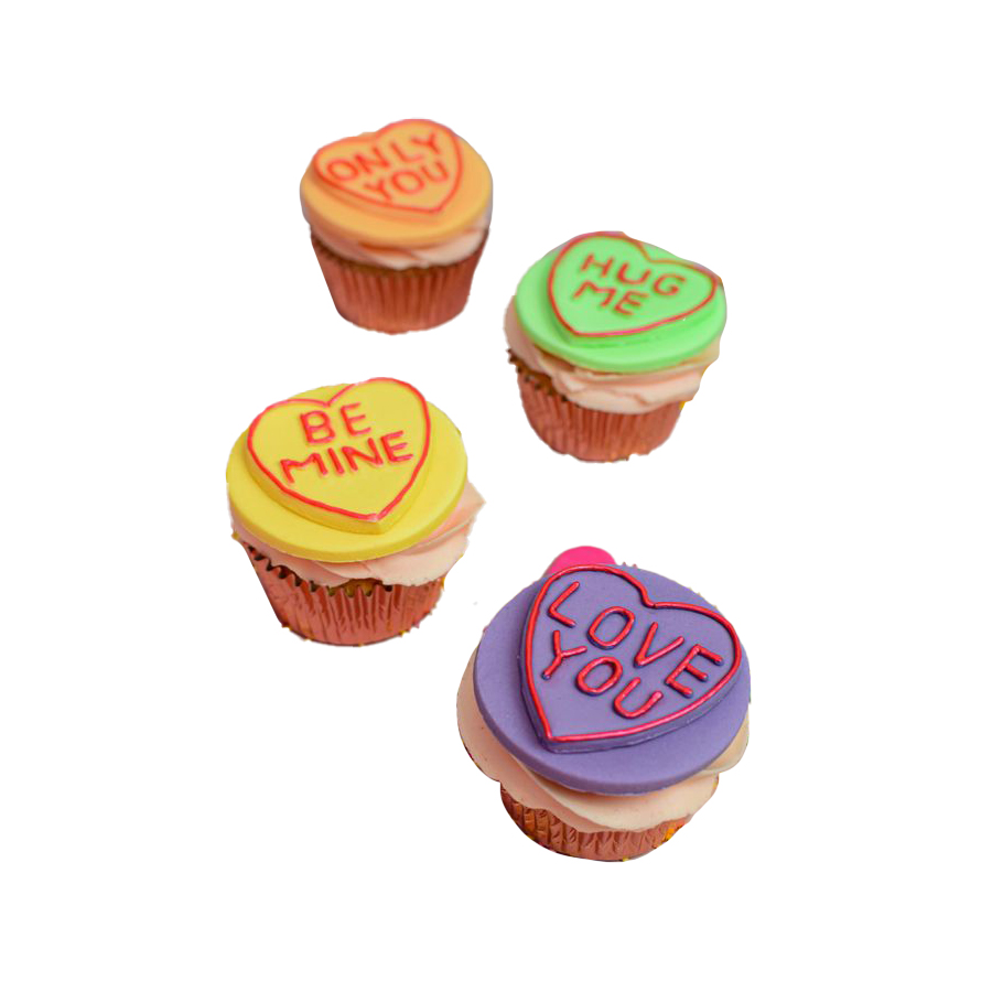 Romantic Candy Phrases Cupcakes, cupcakes de colores con frases amorosas