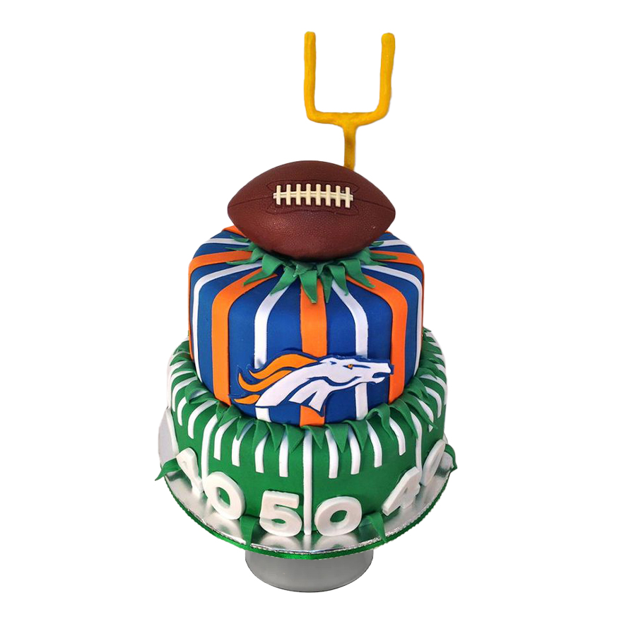 Denver broncos football field cake, Pastel decorado de campo de football Broncos Denver