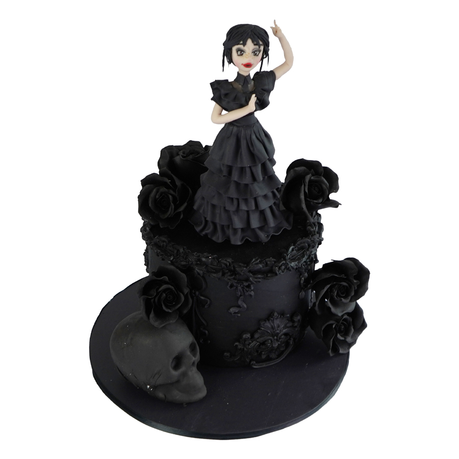 Wensday Roses cake, Pastel de Merlina Addams decorado con rosas negras