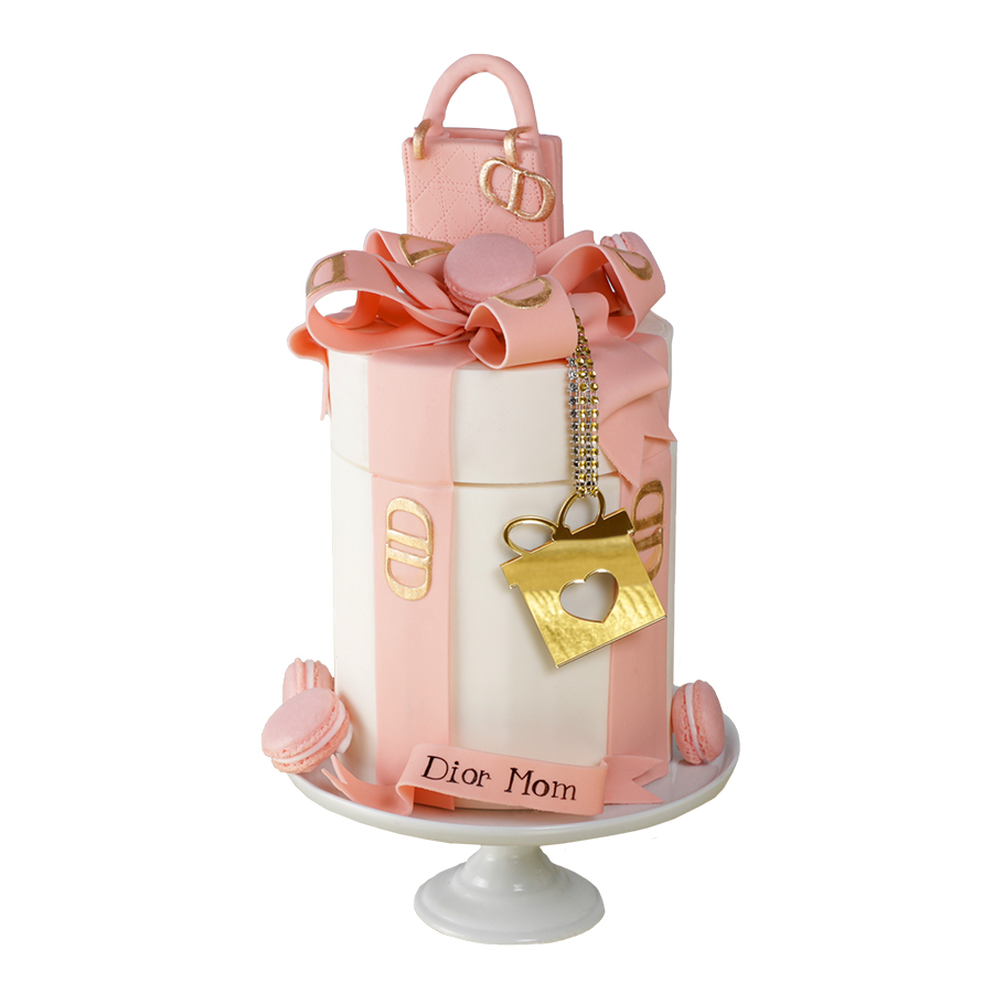 Mother's day charm Dior pink cake, Pastel de dia de las madres decorado de Dior