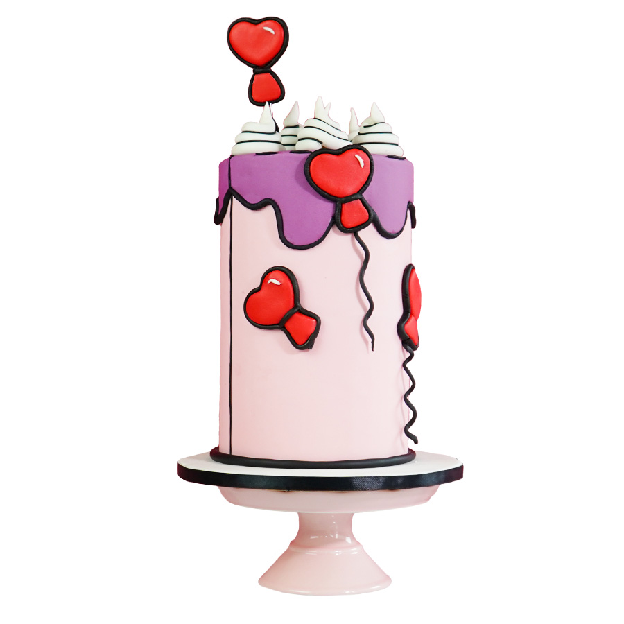 Pastel Cómic Globos de Corazones - Comic Cake Balloons of Hearts