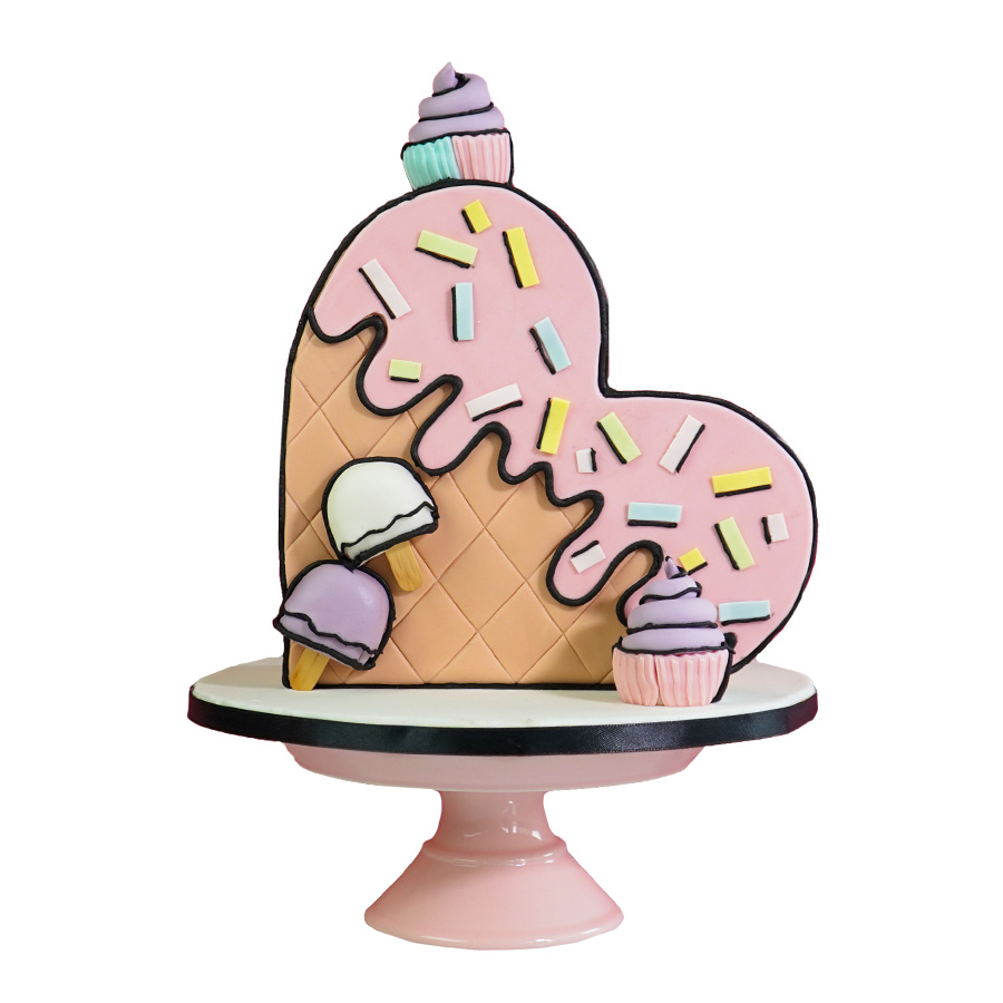Pastel Helado Corazón Cómic - Ice Cream Heart Cake