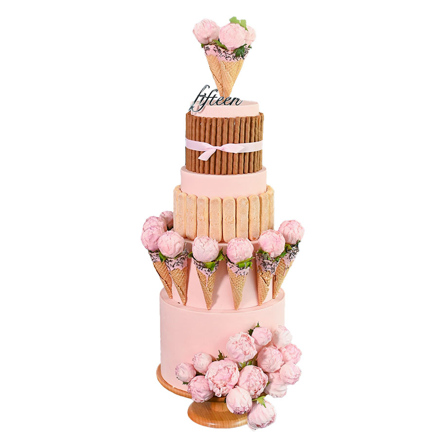 Pastel de Barquillos y Flores - Wafers and Flowers Cake
